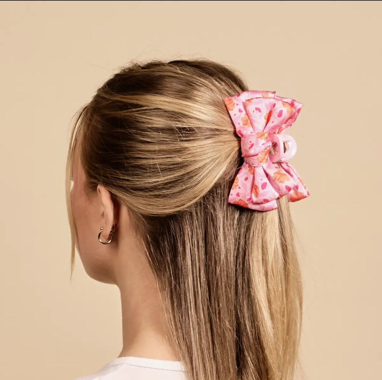 Mini Satin Bow Claw Clip-Poppin Petals Hot Pink
