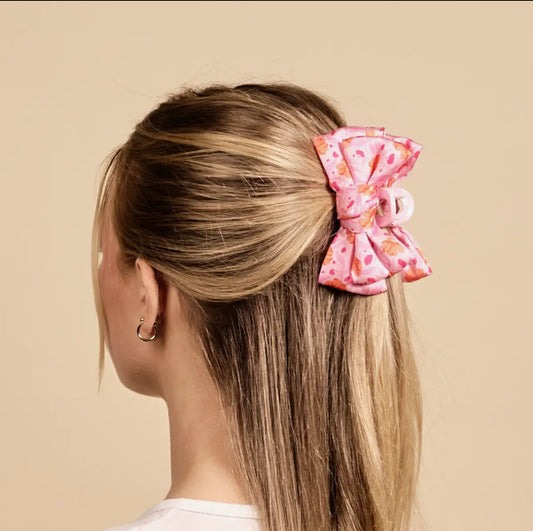 Mini Satin Bow Claw Clip-Poppin Petals Hot Pink
