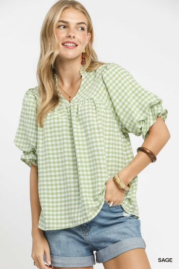 The Sage Gingham Top-CURVY