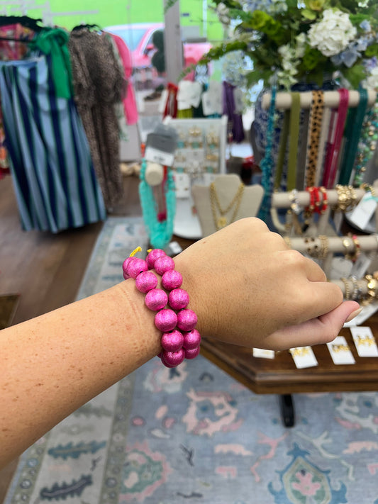 Wrenley Ball Bracelet-Hot Pink