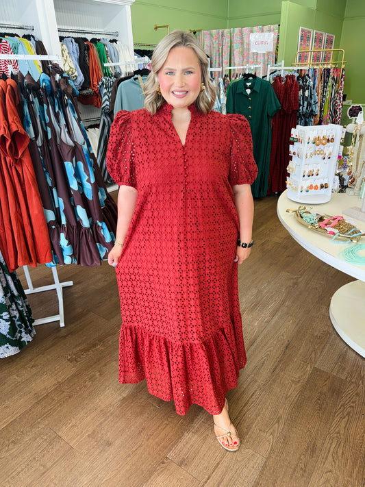 The Kai Eyelet Rust Dress-Regular/CURVY
