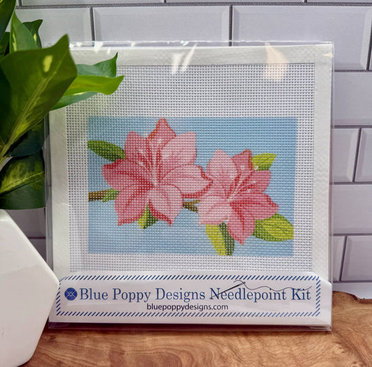 Azaleas Needlepoint Kit(on brown branch blue background)