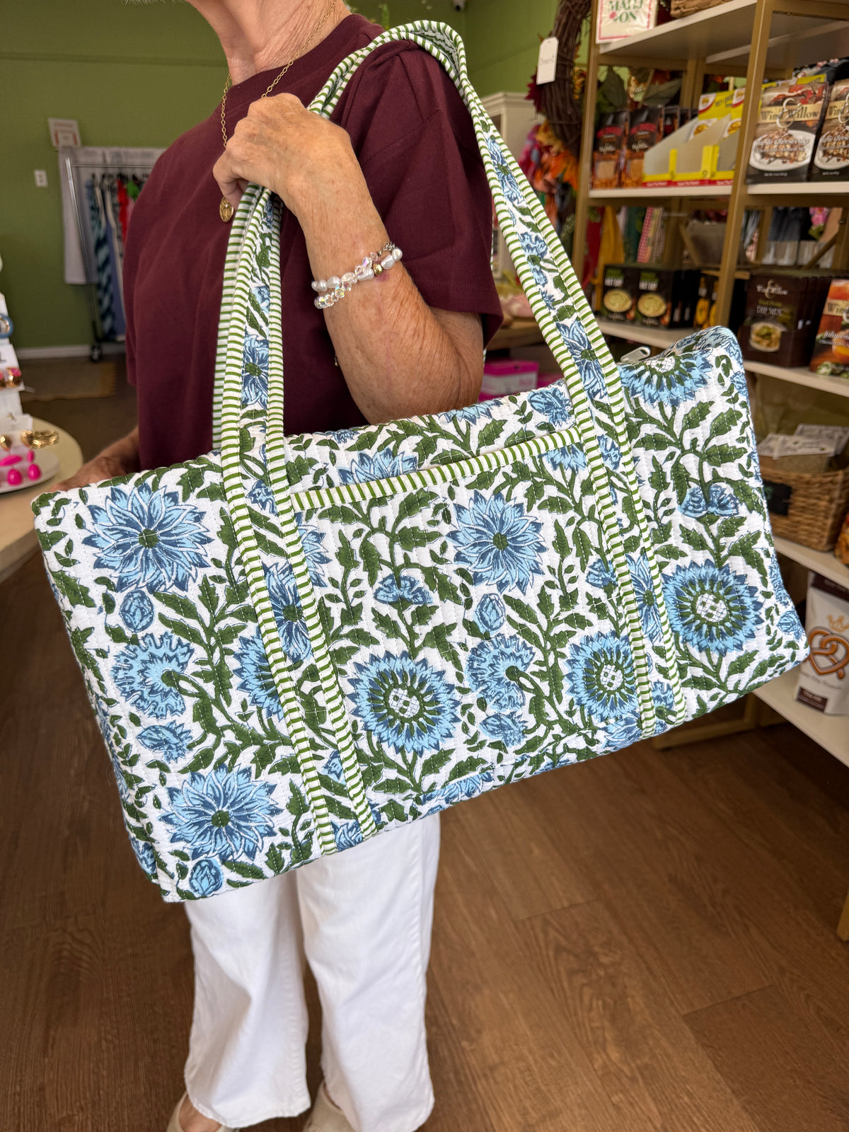 Quilted Duffle Bag-Blue Florals
