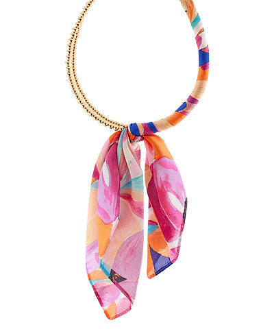 Beaded Scarf Necklace-Fuchsia Multi