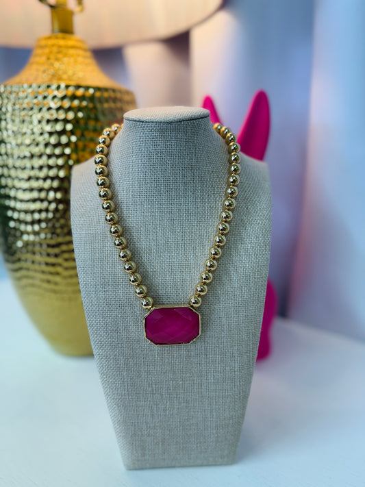 Large Pink Gem Necklace