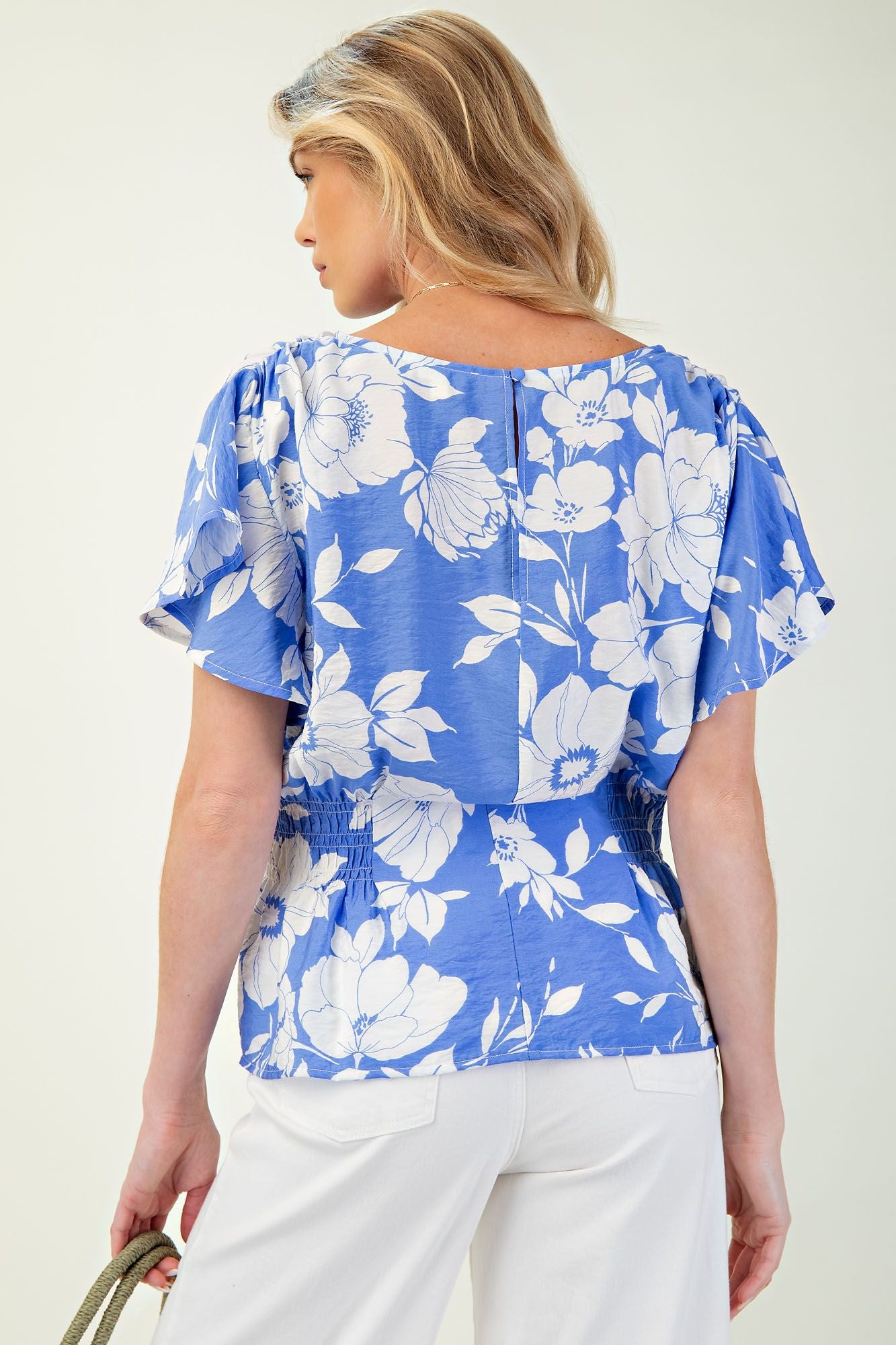 Blue and White Floral Blouse