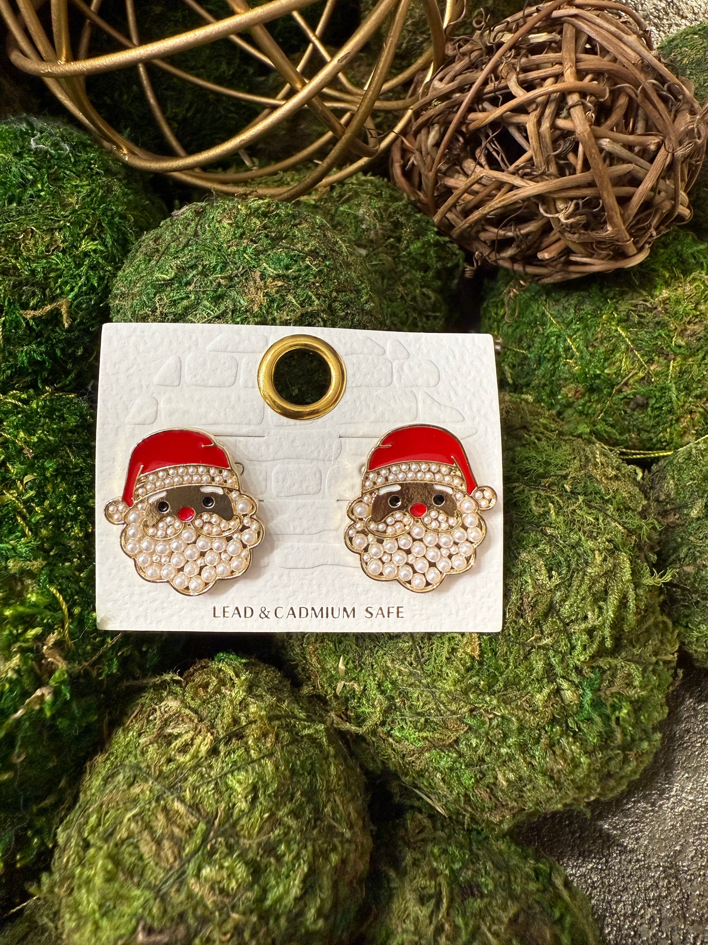 Gold Red Hat Santa Studs