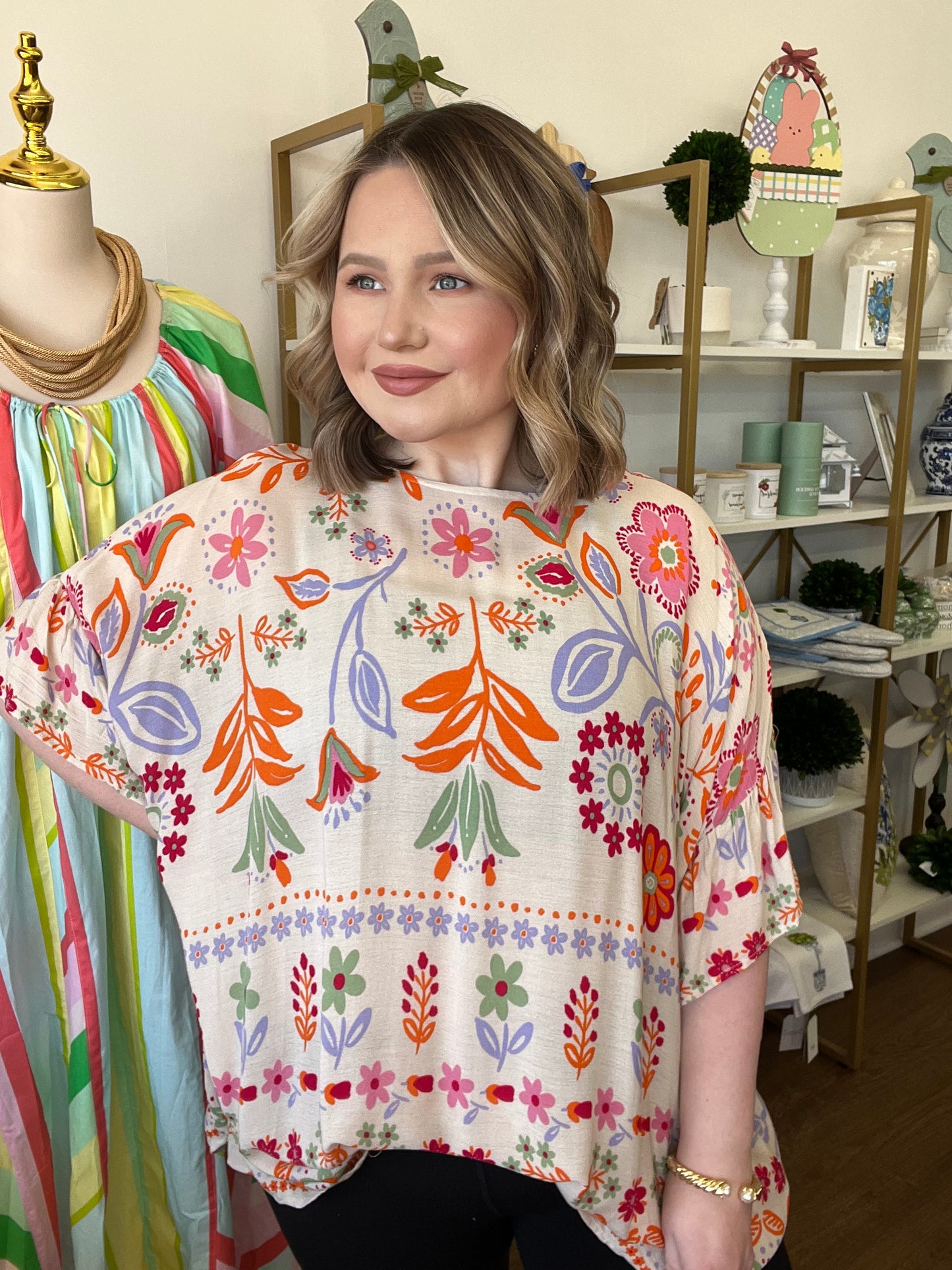 Oversized Floral Linen Blouse