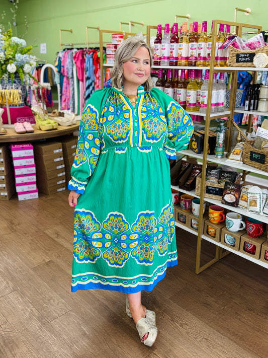 Border Print Midi Dress