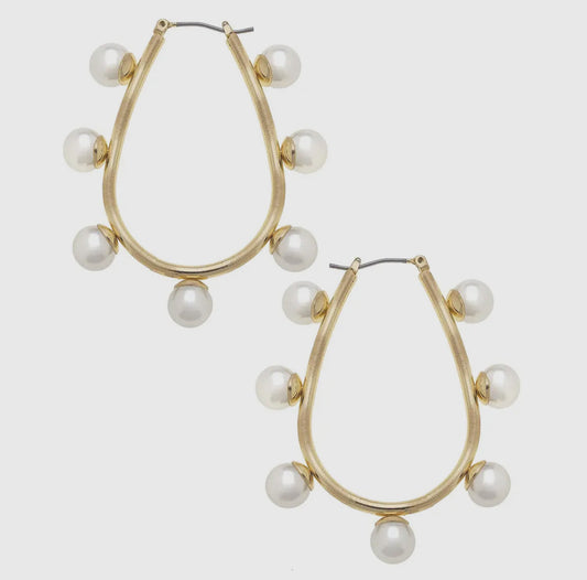 Teardrop Studded Pearl Hoops- Ivory