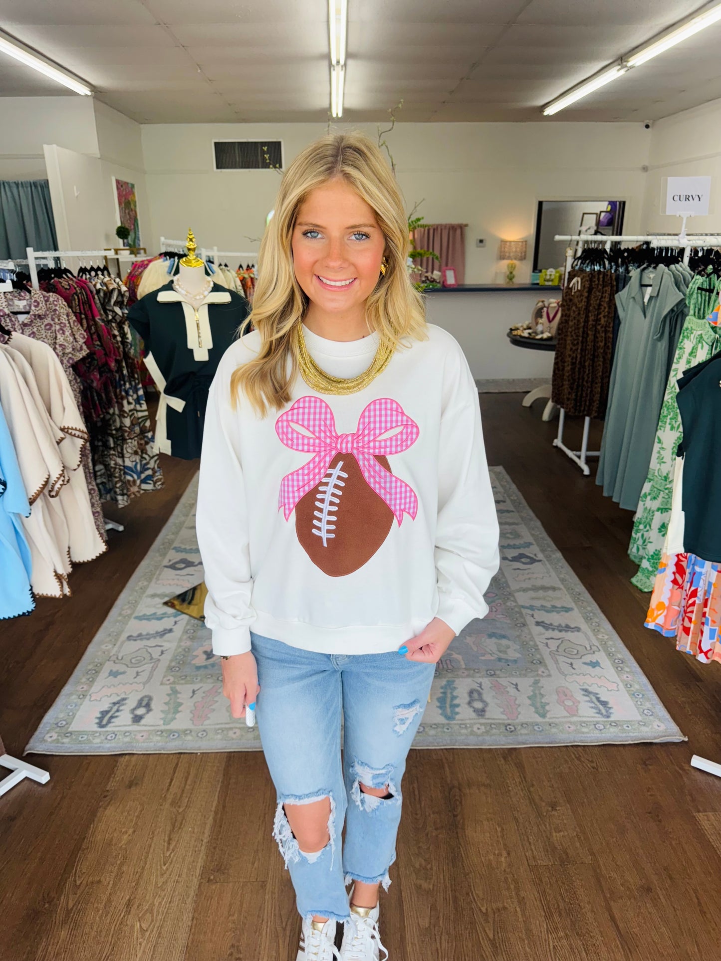 Ribbon Bow Football Sweatshirt