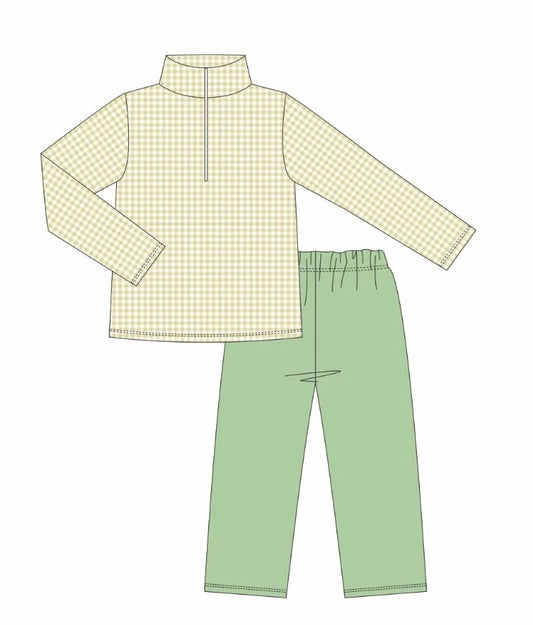 Tucker Pullover Set-Khaki Gingham/Sage