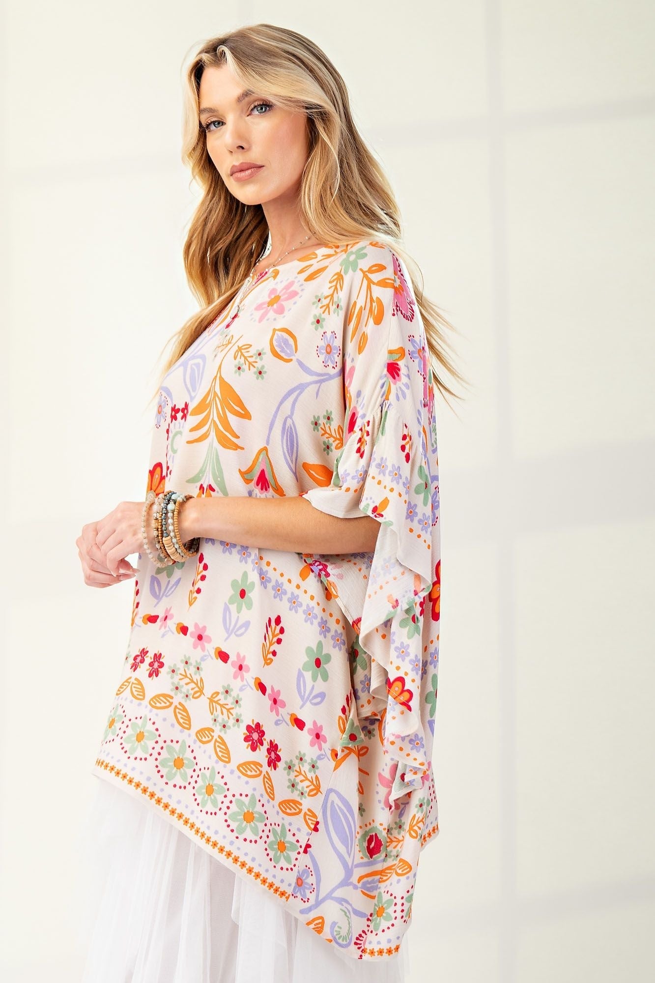 Oversized Floral Linen Blouse