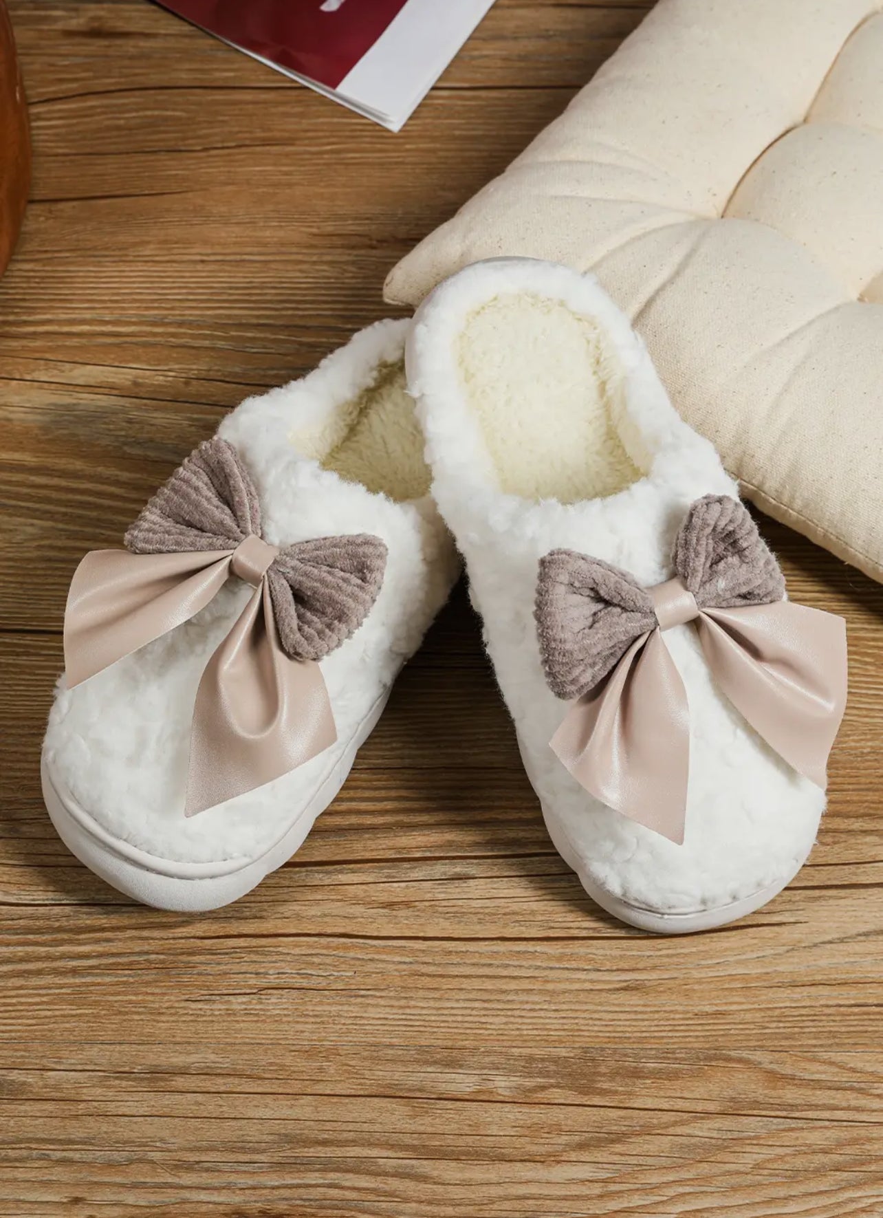 White Bow Slippers