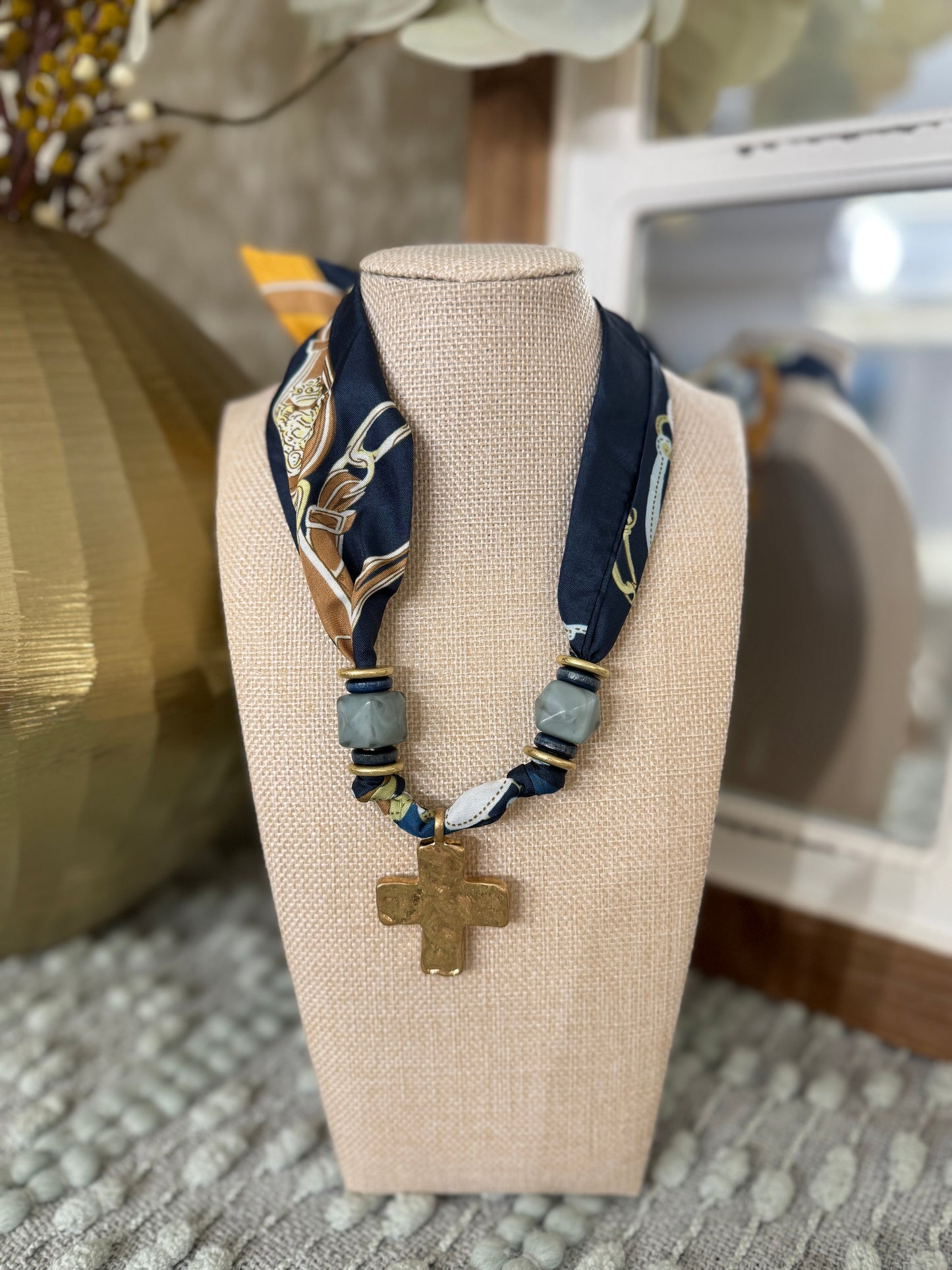 Navy Cross Scarf Necklace