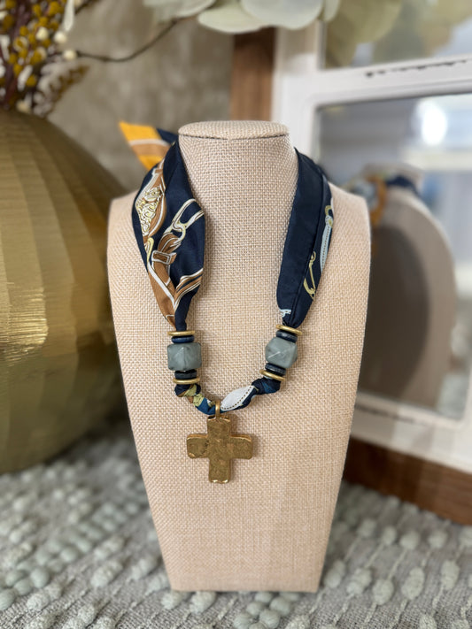 Navy Cross Scarf Necklace