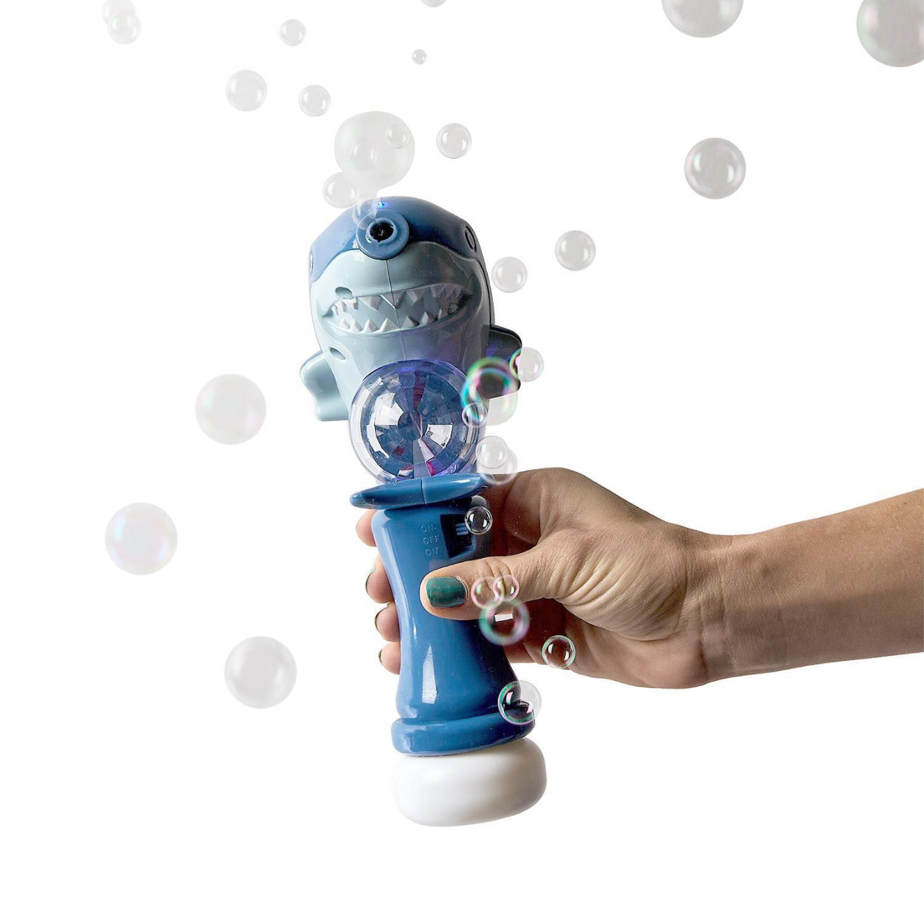 Shark LED Illuminating Bubble Wand Blower with Refillable Bottle & Solution