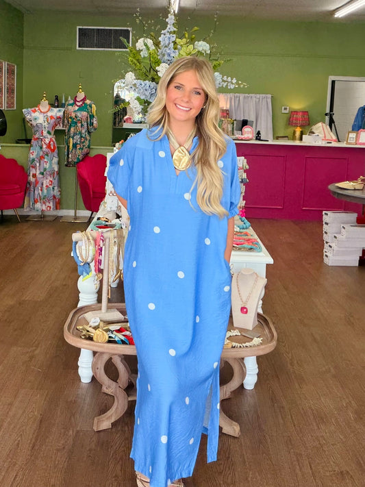 Blue Polka Dot Midi Dress