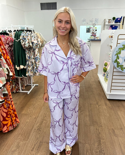 Purple Bow Pajama Set