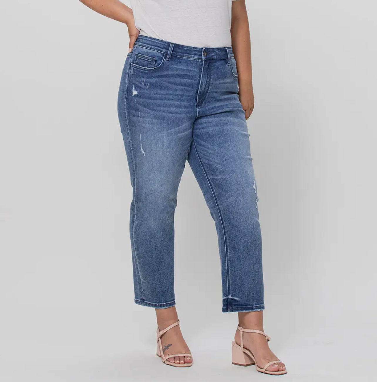 Curvy High Rise Crop Slim Straight Jeans