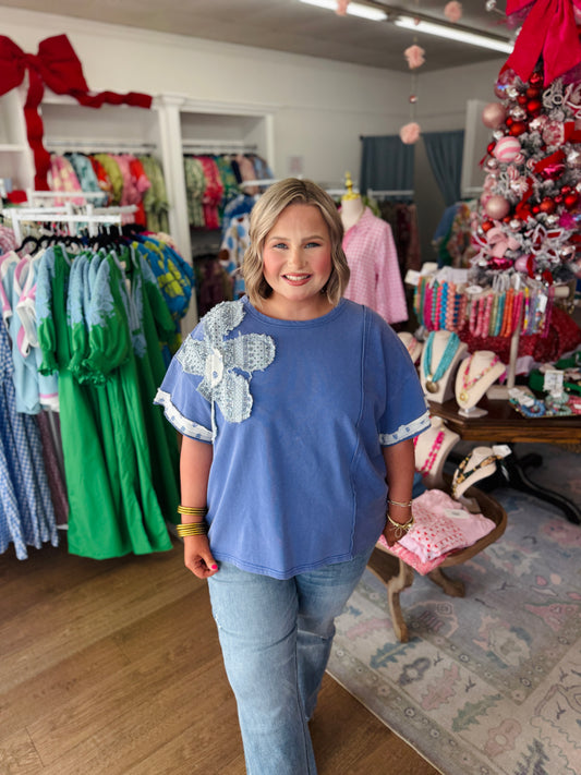 Blue Flower Patch Top-CURVY