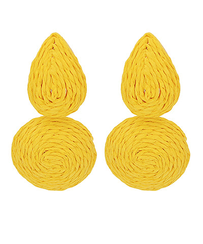 Teardrop Raffia Earrings-Yellow