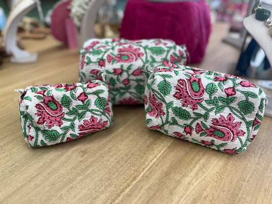 Trio Cosmetic Bags-Pink Flowers