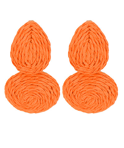 Teardrop Raffia Earrings-Orange