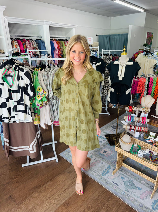 Sage Dotted Textured Dress