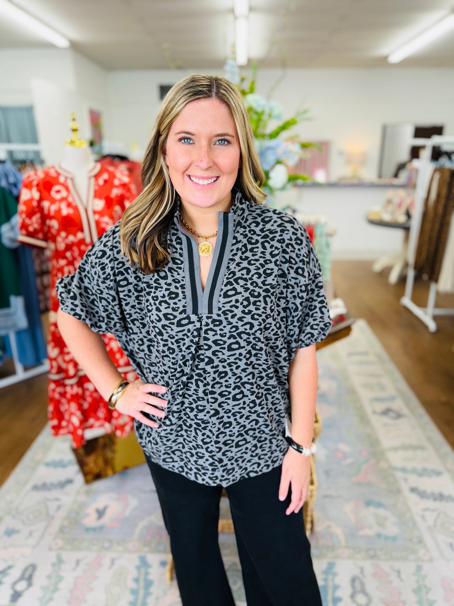 Charcoal Leopard Top