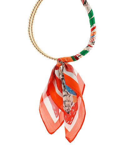 Beaded Scarf Necklace-Orange Multi