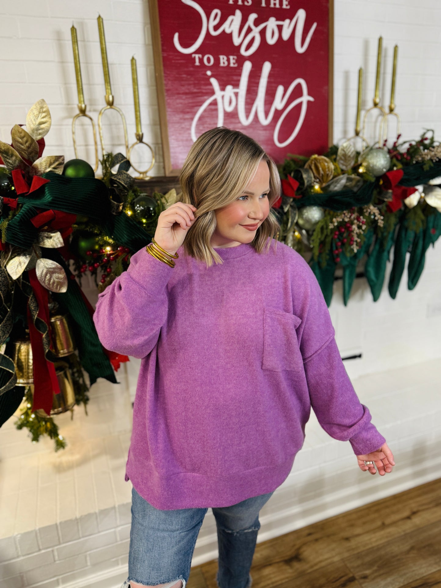 Melange Pocket Drop Shoulder Sweater PLUS-Violet