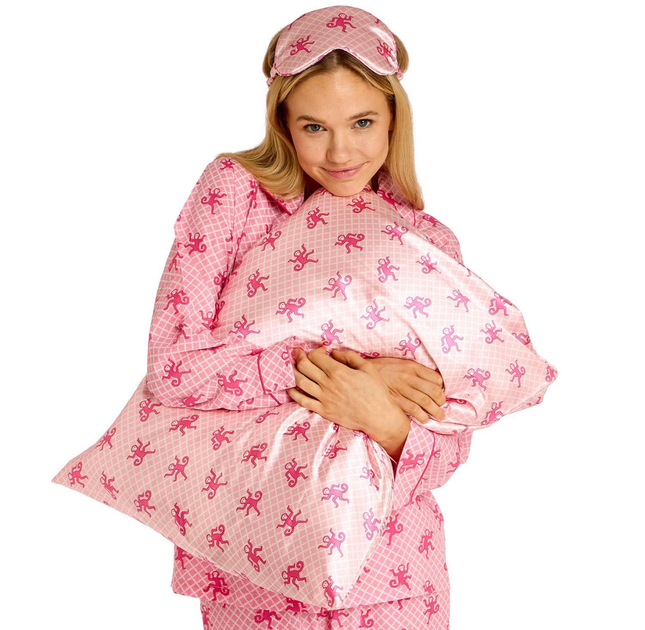 Happy Monkey PillowCase & Eye-mask Set-PINK