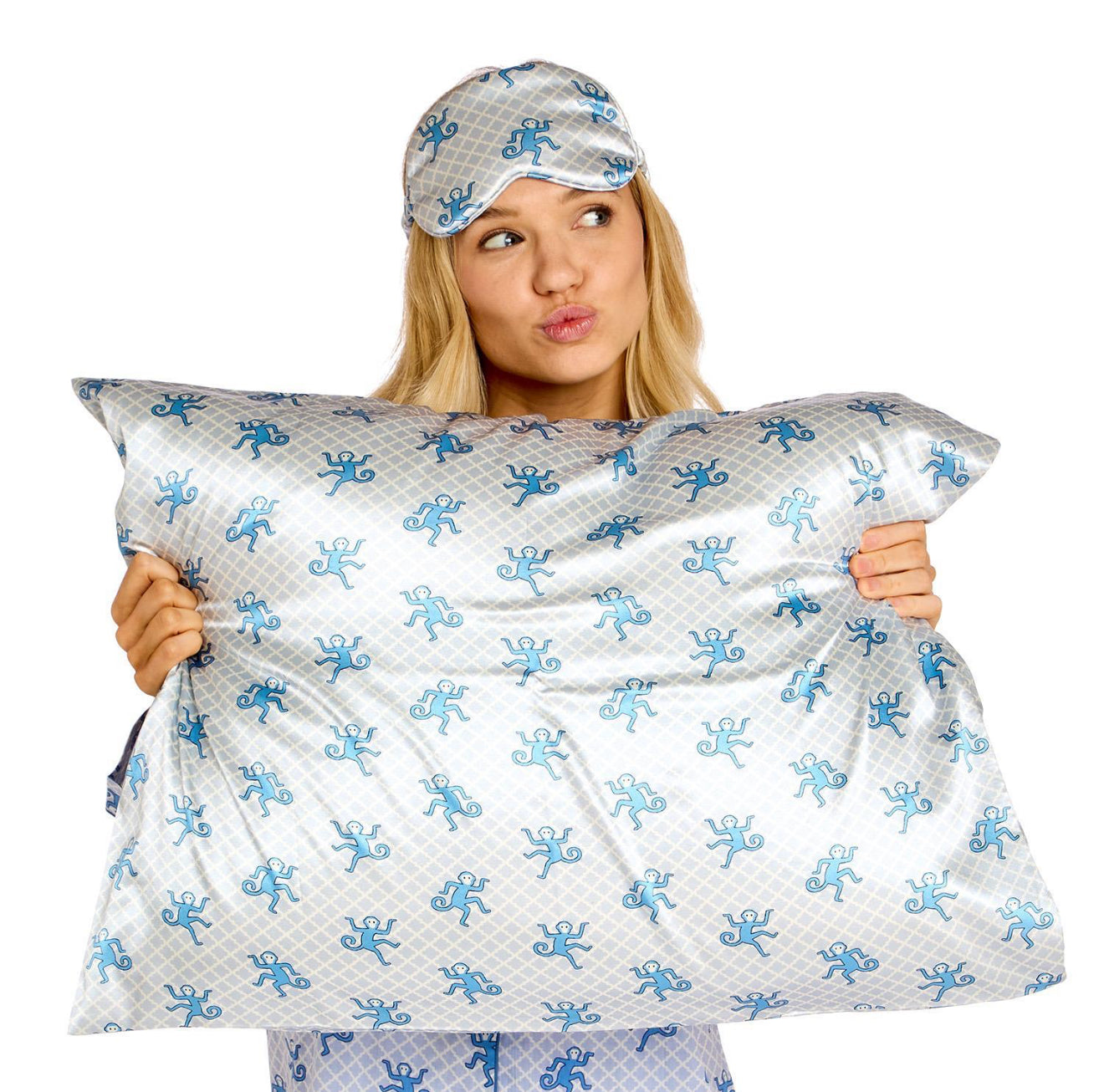 Happy Monkey PillowCase & Eye-mask Set-BLUE