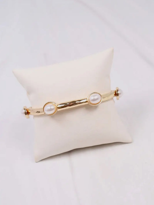 Piers Pearl Stretch Bracelet- Gold