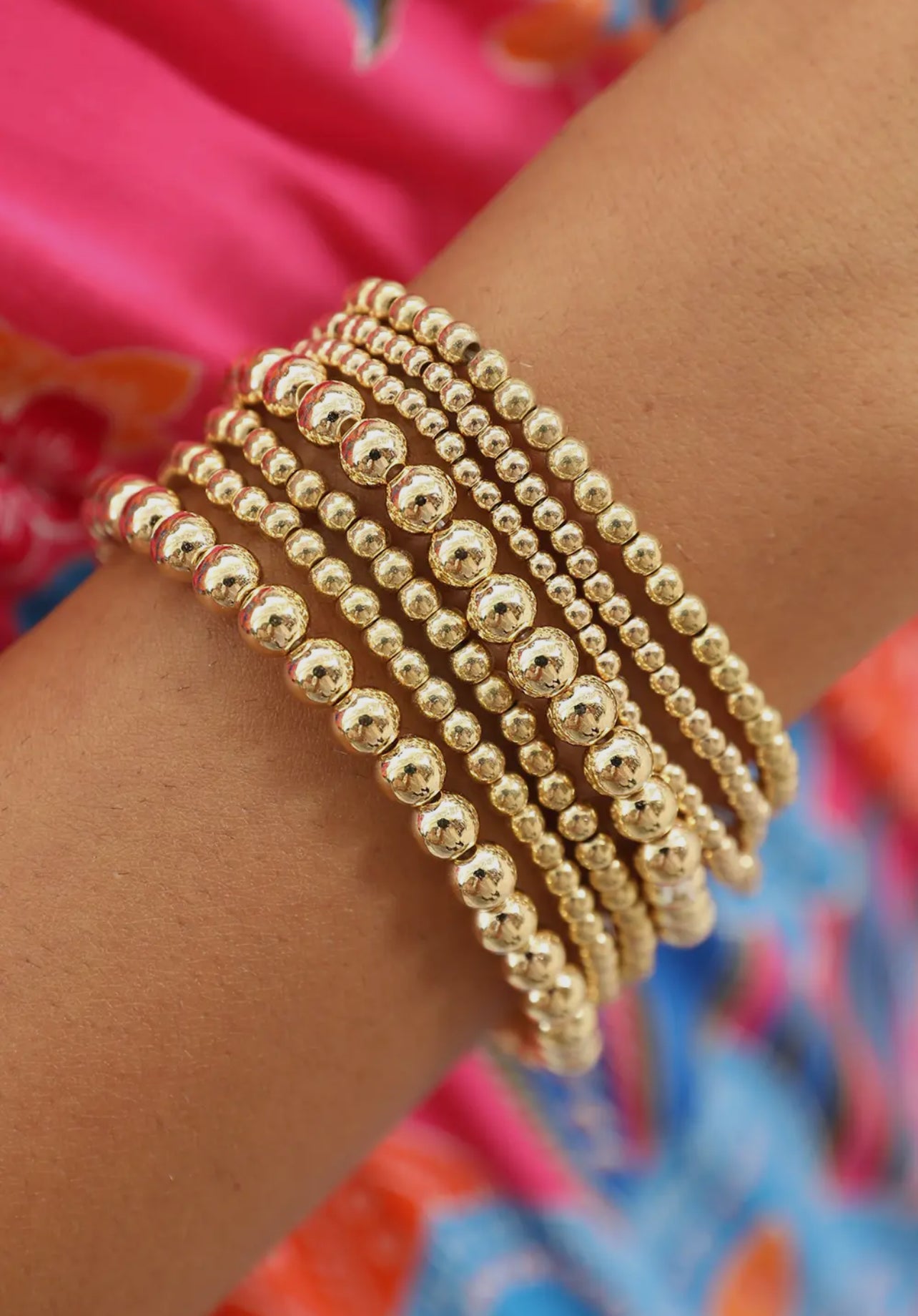 7pc. Beaded Stack Set- Gold