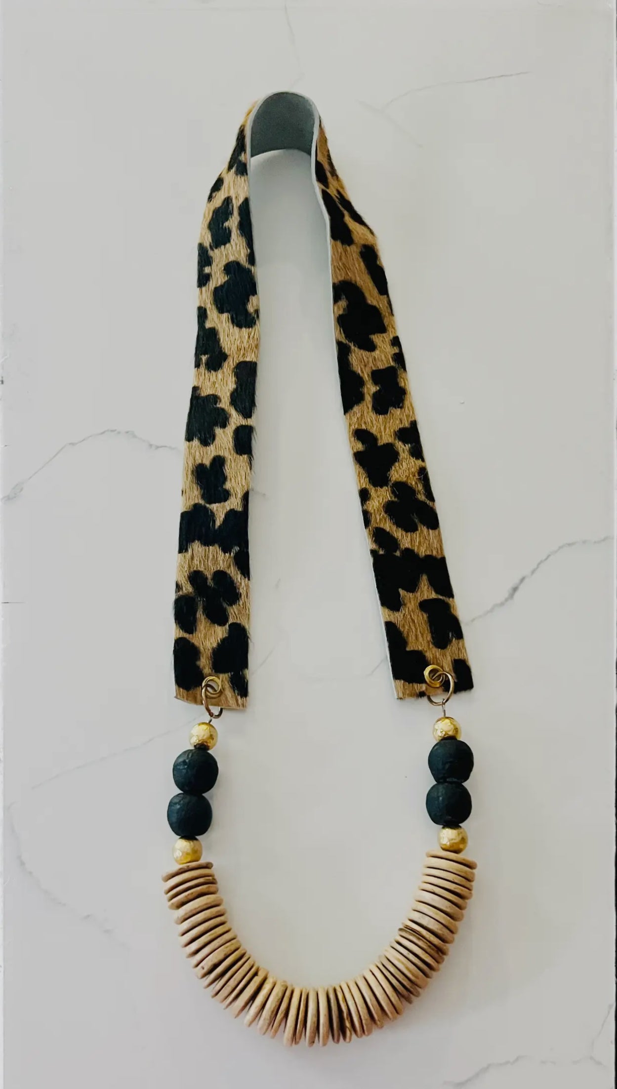 Leopard Hair Hide Fabric Strap Necklace