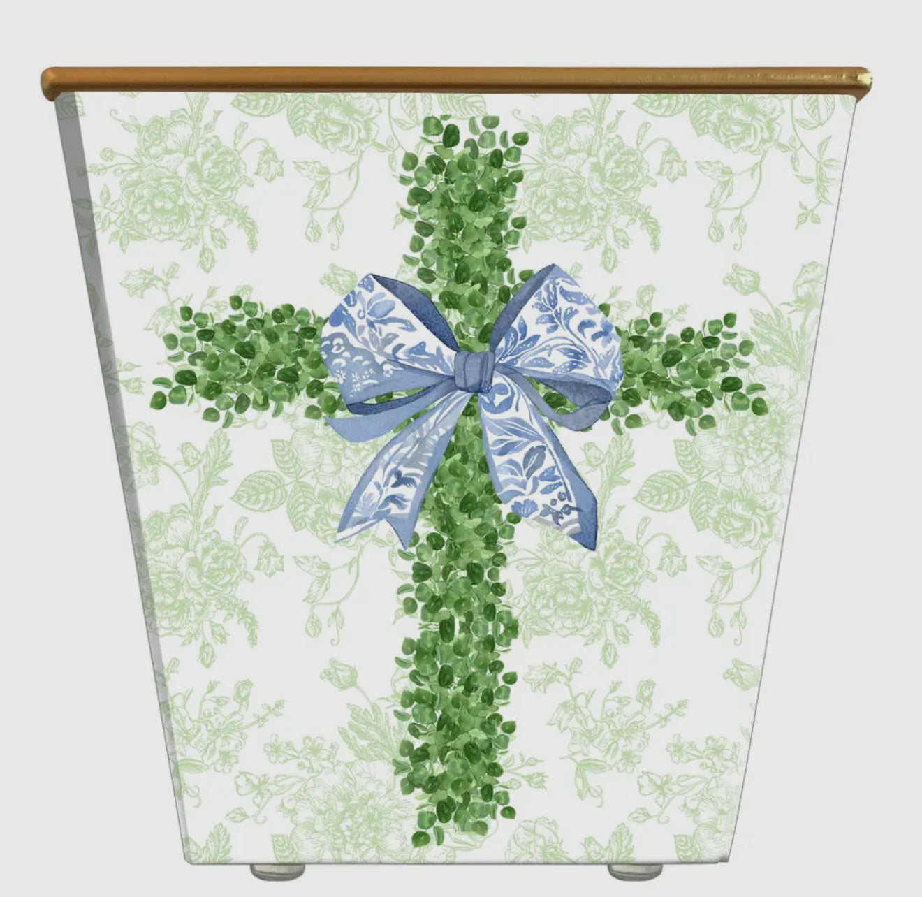 Boxwood Cross Cachepot Candle-Blue Spa