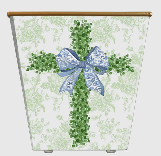 Boxwood Cross Cachepot Candle-Blue Spa