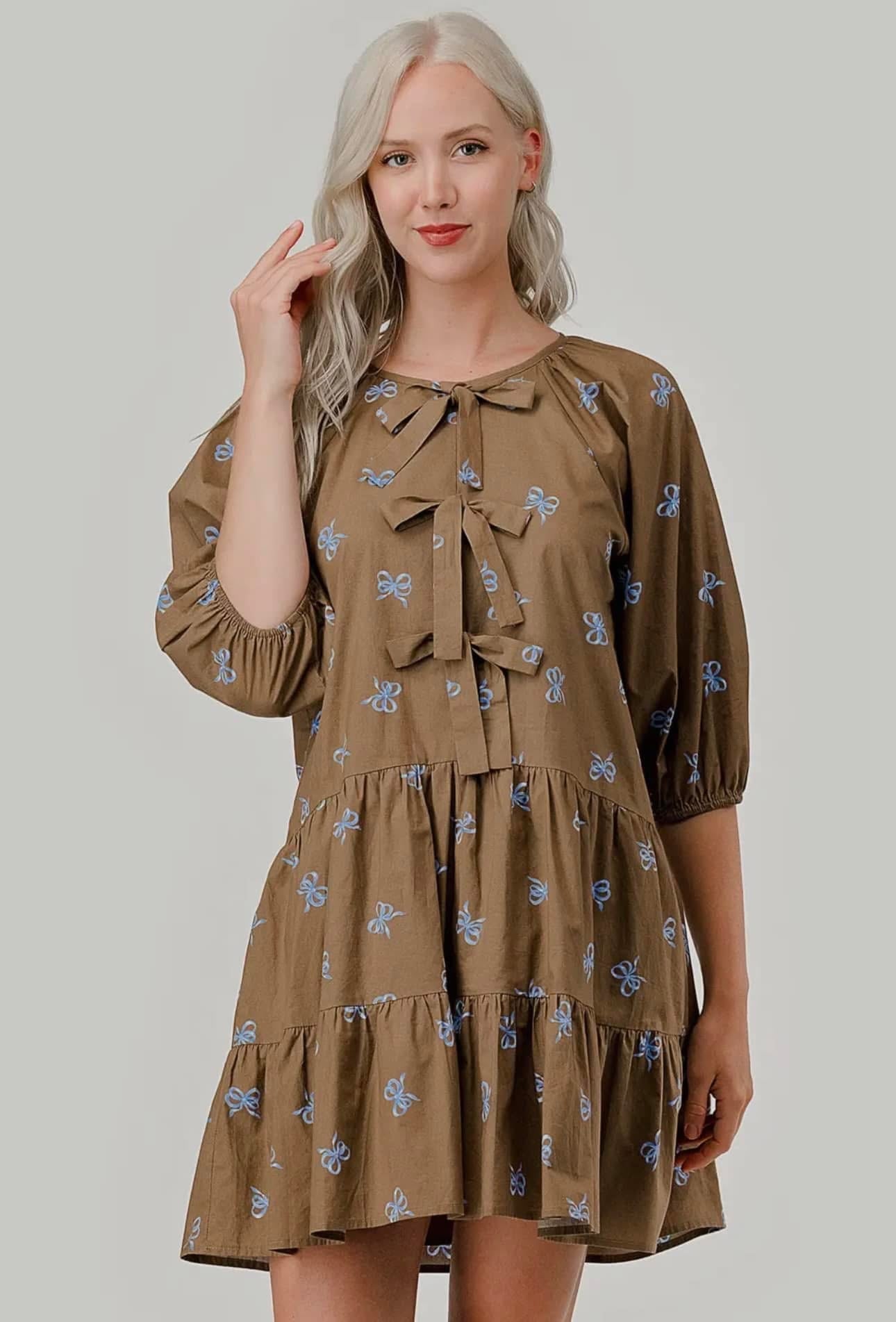 Bowtiful Dress in Brown