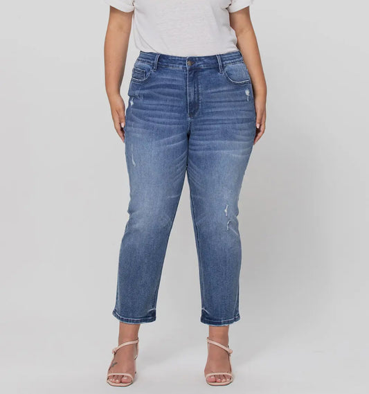 Curvy High Rise Crop Slim Straight Jeans