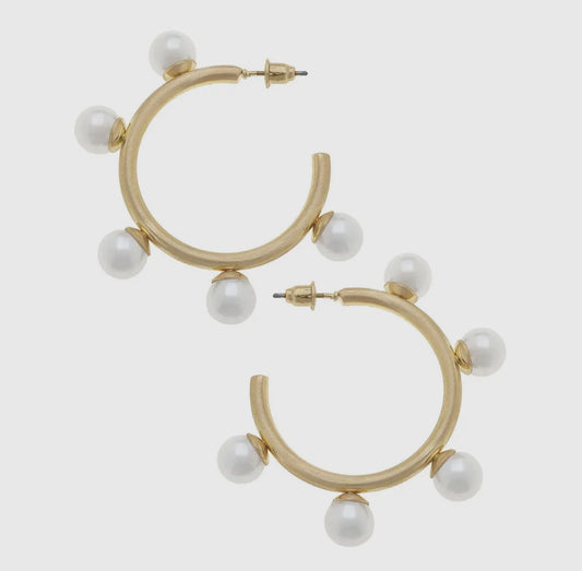 Allison Pearl Studded Hoops- Ivory