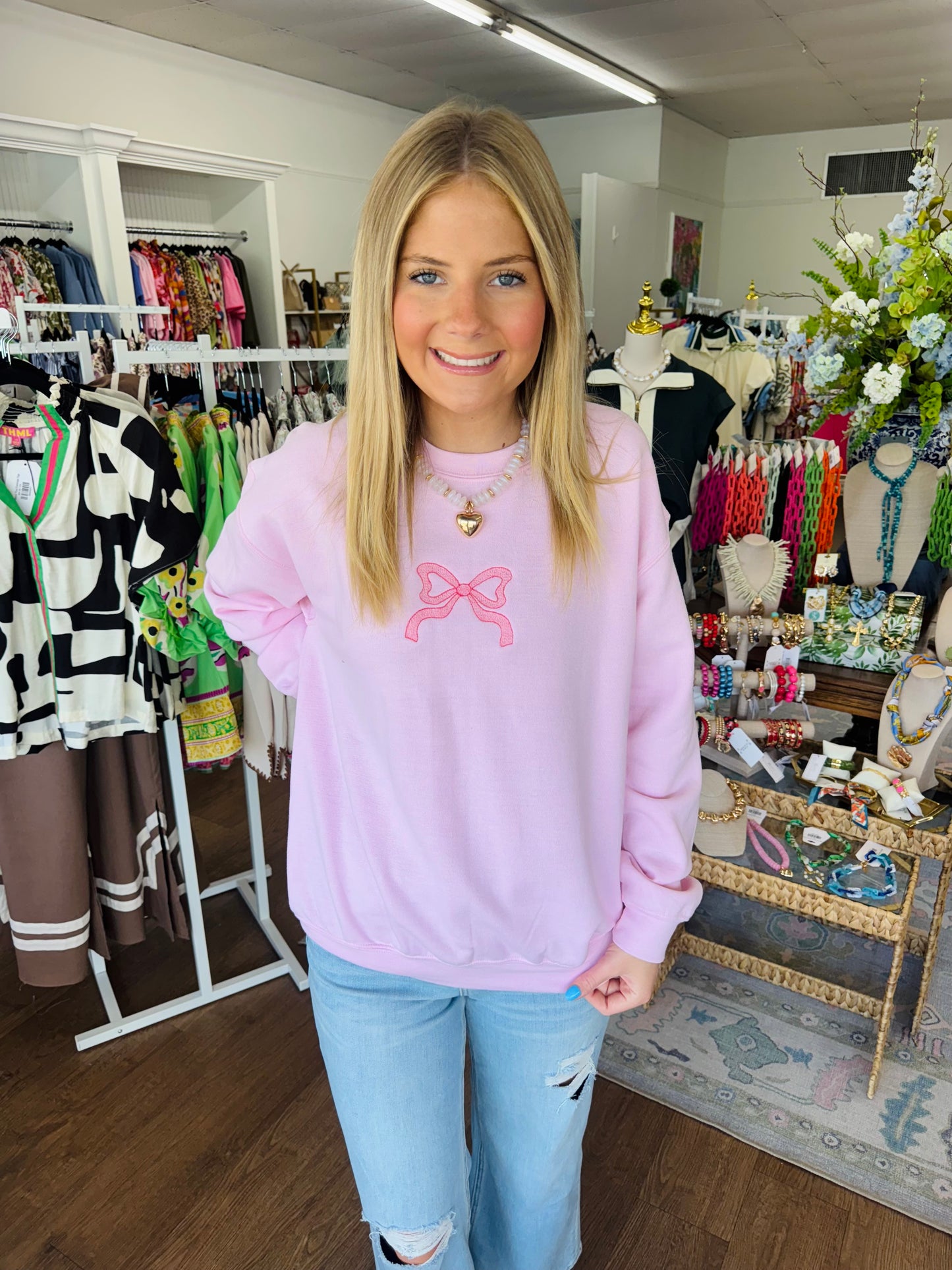 Pink Coquette Bow Crewneck