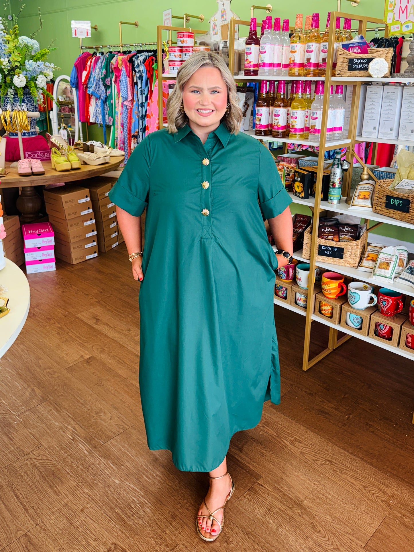 Hunter Green Fall Midi Dress-CURVY