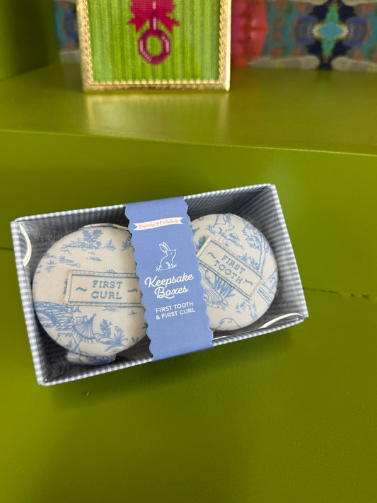 Toile First Tooth & First Curl Keepsake Boxes-Blue