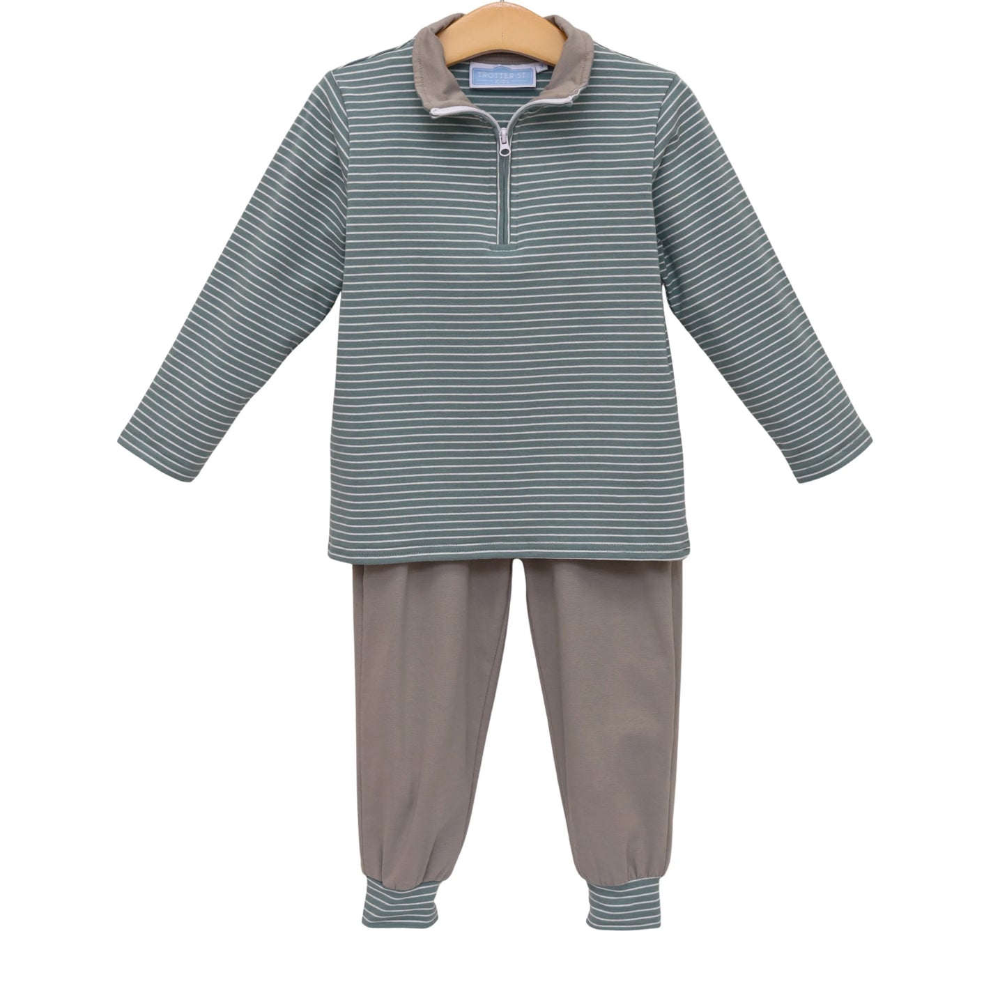 Tucker Pullover Set- Sage Stripe/Beige