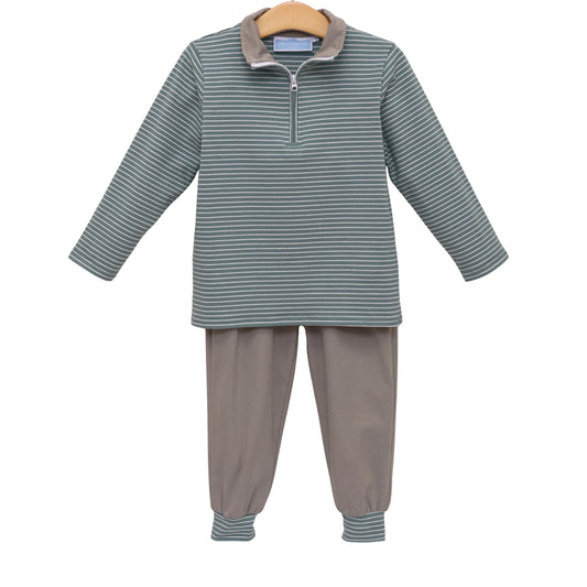 Tucker Pullover Set- Sage Stripe/Beige