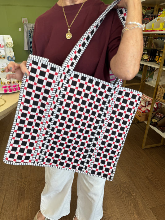 Large Quilted Tote Bags-Red & Black Mix
