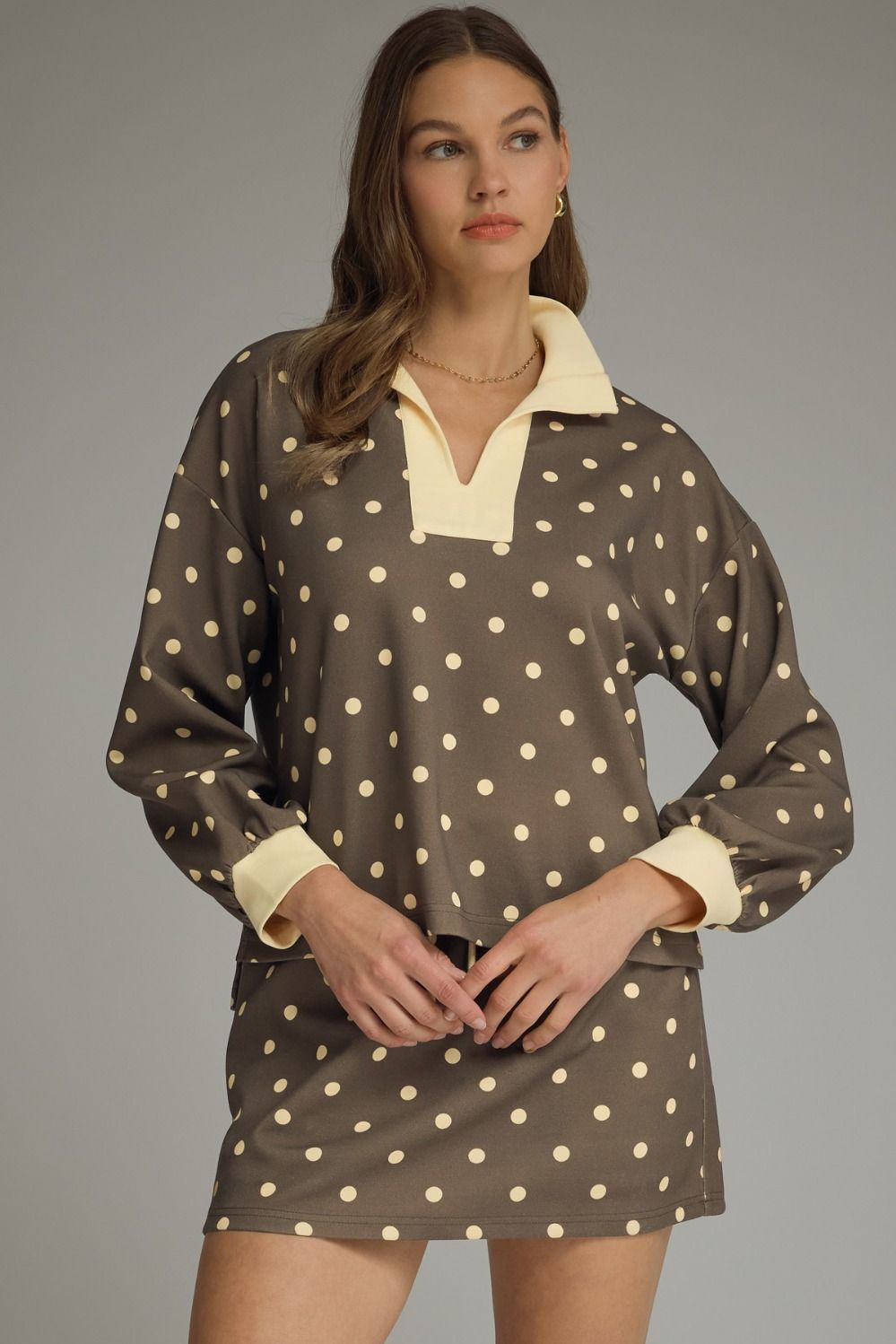 Golden Mocha Dot Skort Set