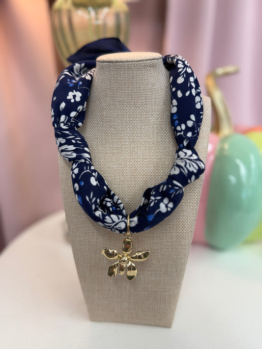 Blue & White Flower Scarf Necklace